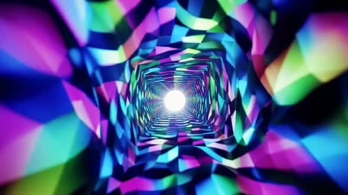 Tunnel géométrique coloré Low Poly avec lumière vive