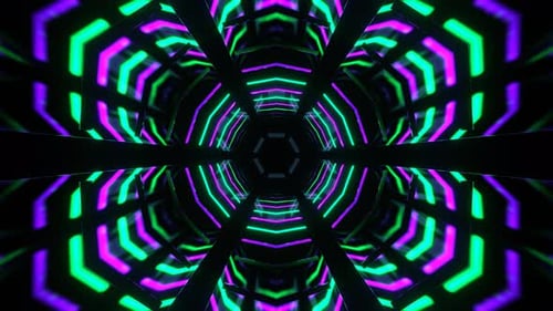Purple And Turquoise Hexagonal Neon Mirrored Tunnel Background Vj Loop In 4K