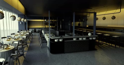 Modern Restaurant Interior with Elegant Decor and Spacious Dining Areas