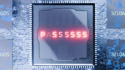 Futuristic Glitch Password Text Reveal on Digital Circuit Board