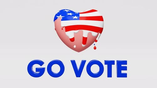 3D American Flag Heart Go Vote Message with Dripping Effect