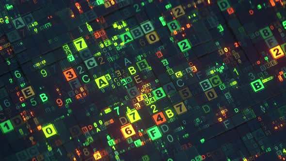 Digital code machine language visualization. Seamless loop 3D animation ...