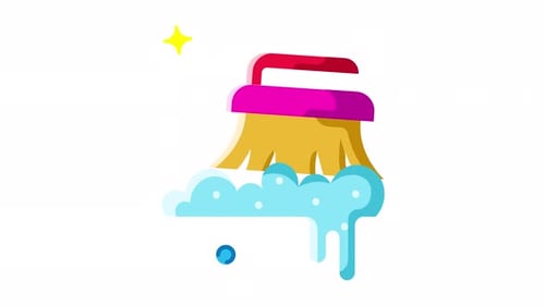 Animated Cleaning Brush Icon with Foaming Soap