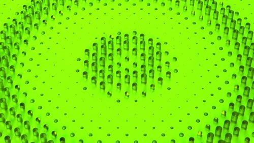 Green ripple of glass cylinders. Abstract motion background. Seamless loop 3D render animation