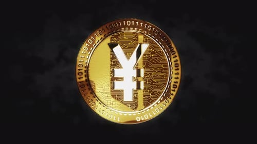 Golden Yen Coin Spinning Digital Finance Loop Animation