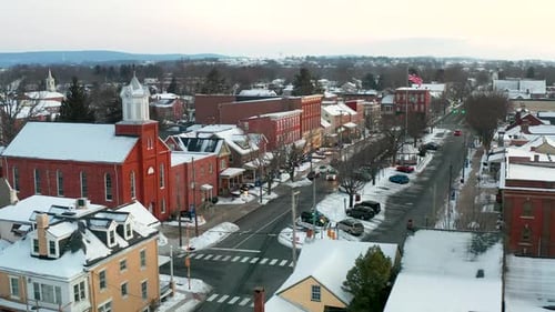 Aerial View of Quaint Town in Winter