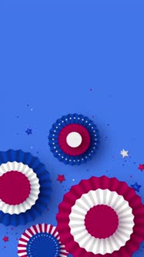 Animated Red White Blue Rosettes Vertical Celebration Background