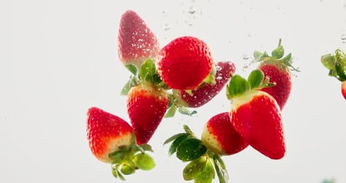 Strawberry, hydration and natural fruit with water splash for vitamin c