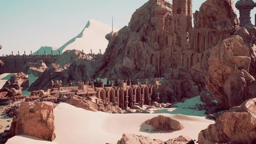 A Rocky Landscape with a Mountain in the Background