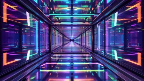 Futuristic Neon Glowing Cyberpunk Corridor Loop