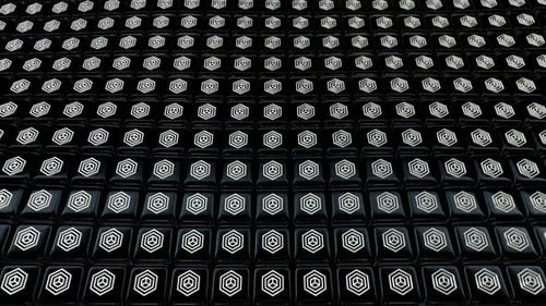 Floating Background with Black Cubes, White Shapes, Unique Design, Reflection, 3D Render, Exclusive