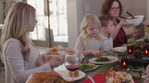 Family Enjoys Dinner Together at Home