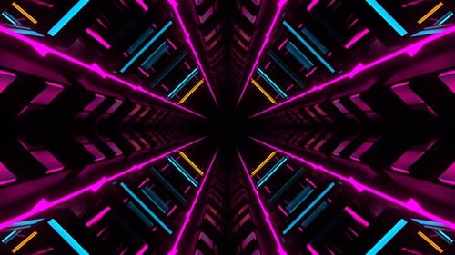 Orange And Cyan And Pink Neon Glow Mirrored Tunnel Background Vj Loop In 4K
