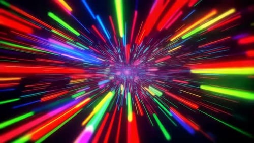 Colorful Neon Light Streaks Warp Speed Tunnel Motion Background