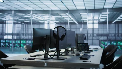 Close Up of Coding Software on Tablet in Server Room