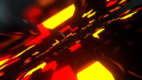 Beau tunnel infini orange et rouge, cubes néons, arrière-plan VJ Loop l 4K