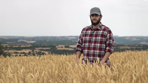 Portrait of Confident Young Farmer with Arms Crossed in the Wheat Field