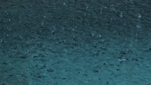 Schwerer Regentropfen auf einer Wasserpfütze