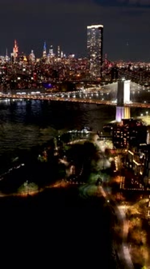 Night View of Brooklyn Bridge At Manhattan In New York United States.
