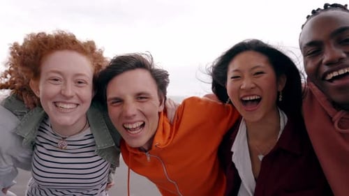 Happy Friends Smiling Together Outdoors in the City