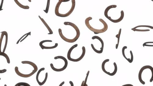 Textured Rusty Horseshoes Falling Loop Animation