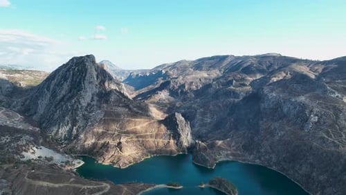 Large Reservoir in a Green Canyon Aerial View 4 K