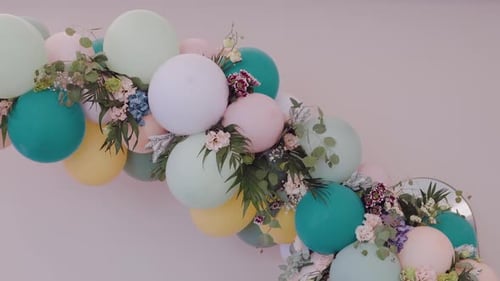 Pastel Balloons and Floral Arrangement Party Decoration