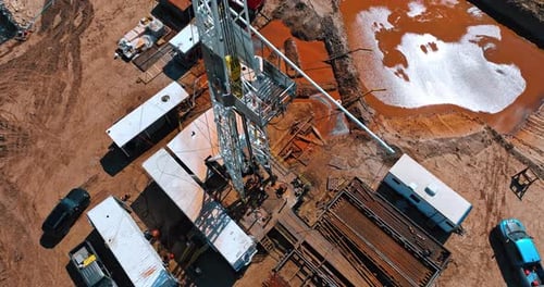 Aerial View of Industrial Drilling Rig and Storage
