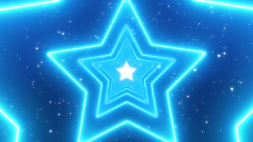 Neon Blue Star Glowing Tunnel Background Loop