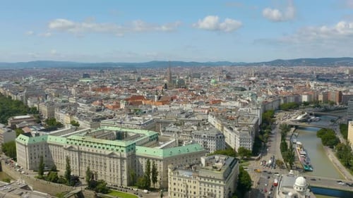 Drone Shot Above Vienna, Austria. Dolly