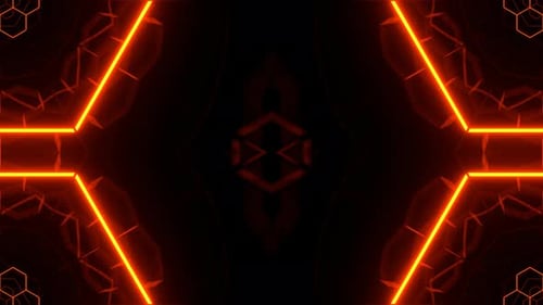 Orange Neon Digital Kaleidoscope Geometric Cyber Pattern Background Vj Loop In 4K