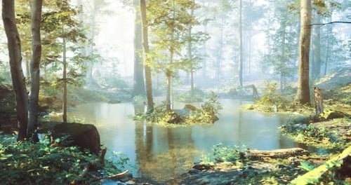 Peaceful Natural Landscape Featuring a Serene Pond Surrounded By Trees