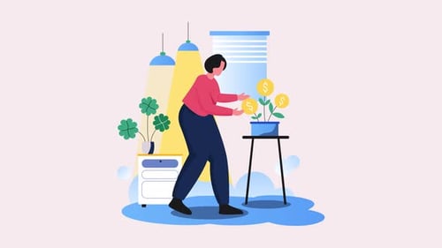 Flat Design Animation of Person Cultivating Money Plant