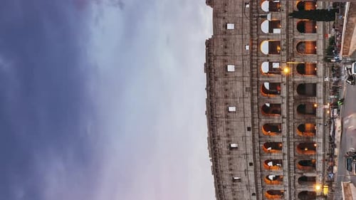 Rome Italy Colosseum Vertical Footage Video Day To Night Time Lapse Traffic Near Flavian