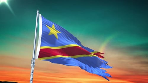 Democratic Republic of Congo Flag Waving with Dramatic Sky