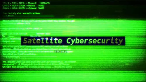 Mensaje de ciberseguridad satelital en pantalla digital en pantallas de computadora