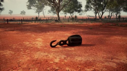 A Rusty Metal Hook on a Vibrant Red Dirt Road