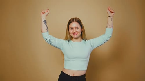 Happy Excited Woman Celebrating Victory Portrait of Happy Business Woman Enjoy Success Learns the
