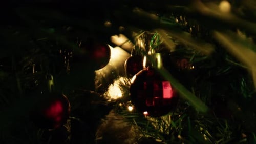 Red Ornaments Decorate Christmas Tree