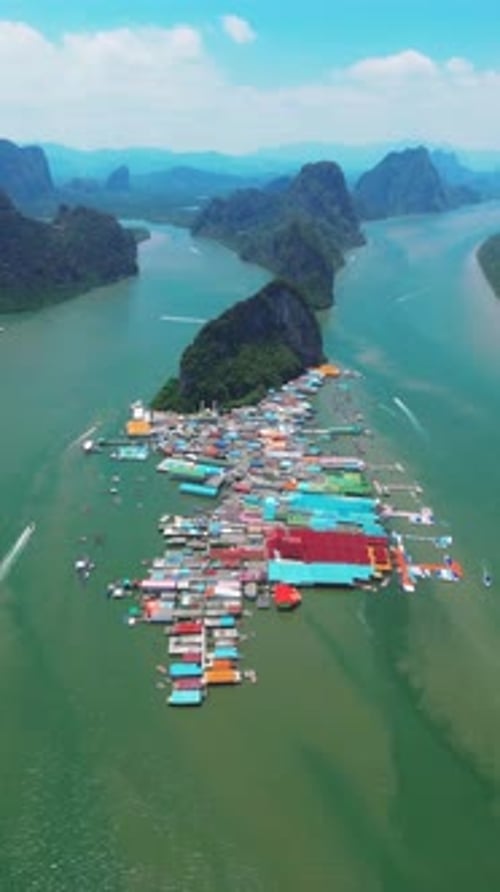 Aerial view of Ko Panyi is a fishing village in Phang Nga Province, Thailand