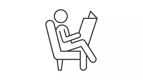 Thin linear black animation of person reading newspaper icon