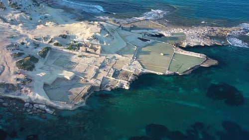 Aerial view of Salt Pans in Mistra, Malta.