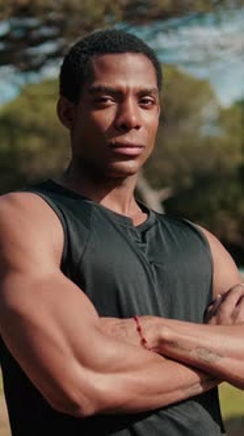 Vertical video, Confident Black Man in Park Ready for Workout