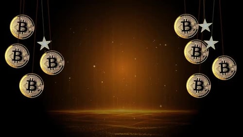 Animated Golden Bitcoin Coins Corporate Technology Background Loop