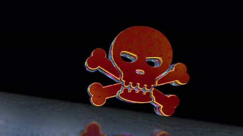 Decorative Iridescent 3D Skull and Crossbones Icon Rotation