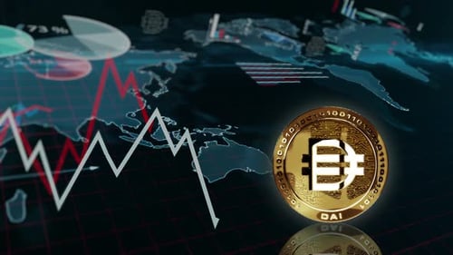 Dai ETH stablecoin cryptocurrency golden rotating coin loop on chart