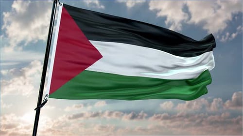 Palestine Flag Waving Seamless Loop with Cloudy Sky