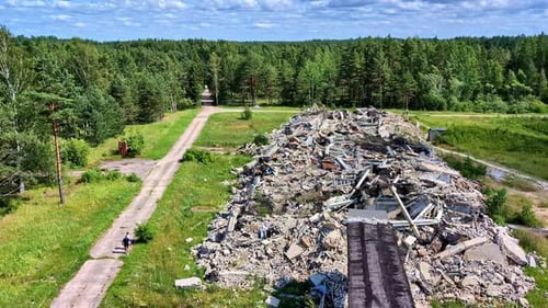 Demolition building structure, rubble debris from destruction pile demolish