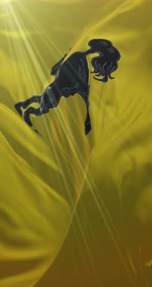 Animated Waving Yellow Flag with Black Horse Emblem