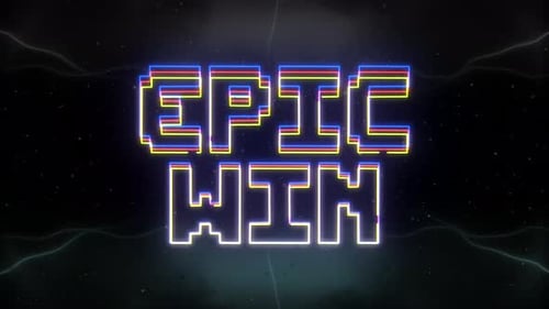 Epic Win Neontext mit Retro-Hintergrund